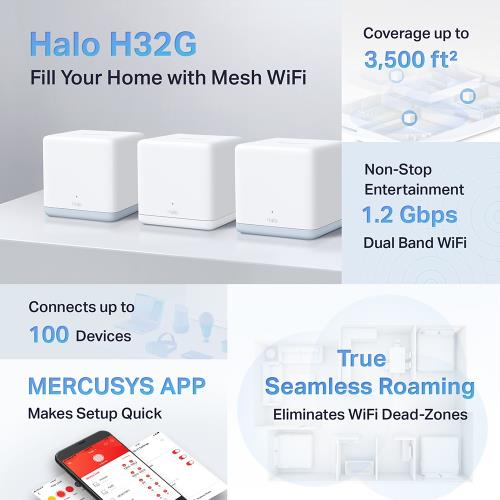 En ucuz TP-LINK MERCURY Halo H32G 3Lü Paket AC1200 Tüm Evi Kapsayan Mesh Wifi Sistemi